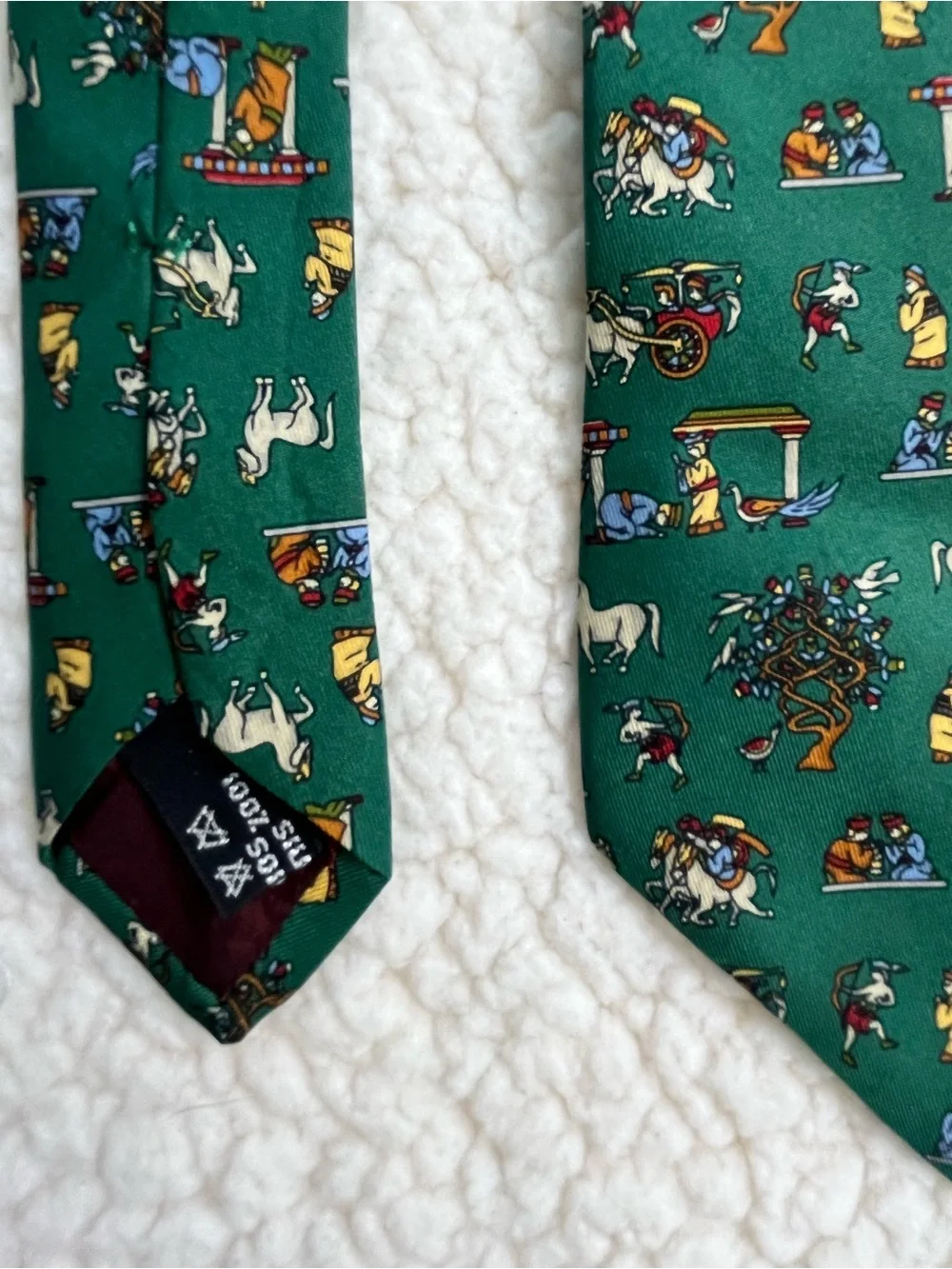 Salvatore Ferragamo Human History Silk Tie Green Novelty Horse Chariot Italy